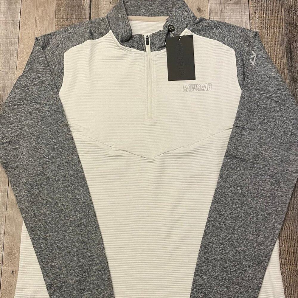 RAWGEAR Men’s Ivory & Heather Grey L/S Quarter Zip with Pockets | Size Small
